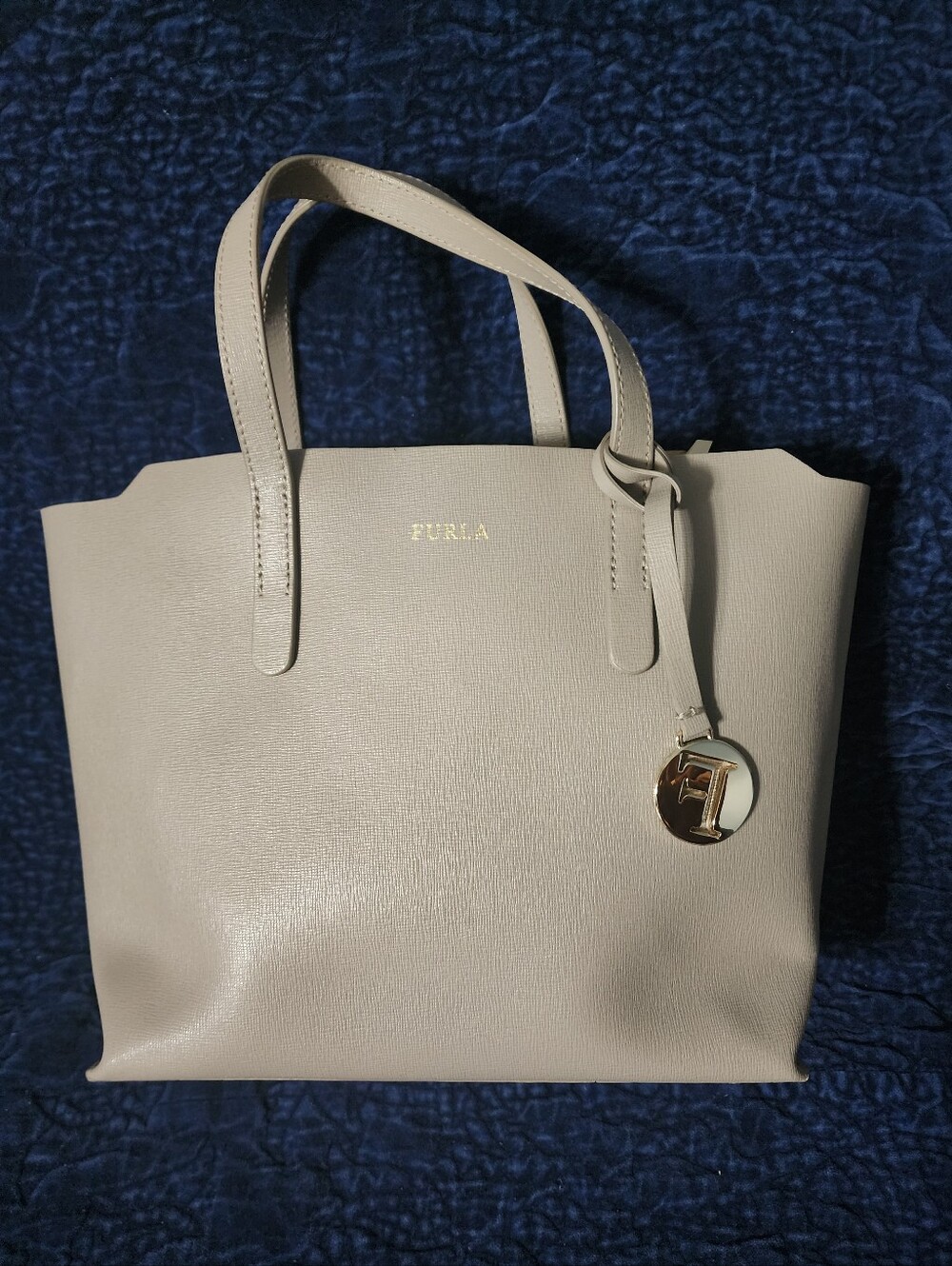 Furla Mini Tote, Greige With Gold Logo Charm
